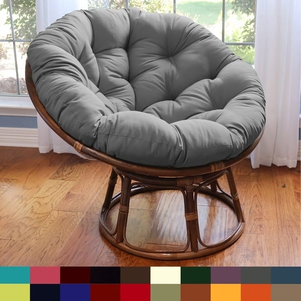 Papasan Chair Rattan Frame Charcoal Grey Tufted Cushion Boho Style