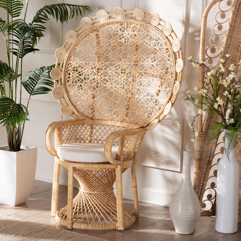 Peacock Chair Circular Backrest Conical Base Natural Rattan Wicker Boho (75)