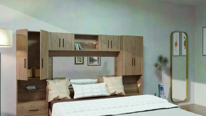Pier Wall Bed Modern Storage System with Mirrored Headboard Inset