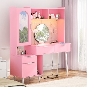Pink Makeup Vanity Hutch with Arched Cabinet and Pegboard