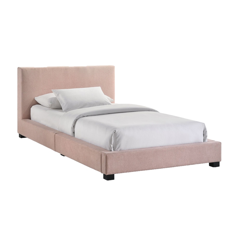 Pink Upholstered Bed Twin Frame with Black Block Feet