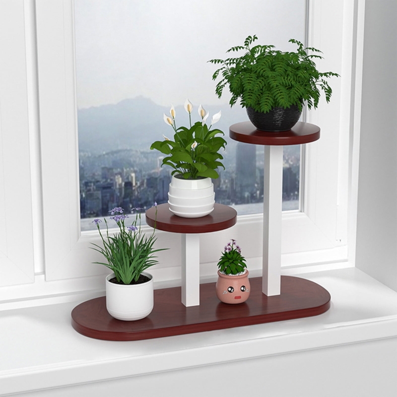 Plant Stand Dual-Color Construction White & Reddish Wood