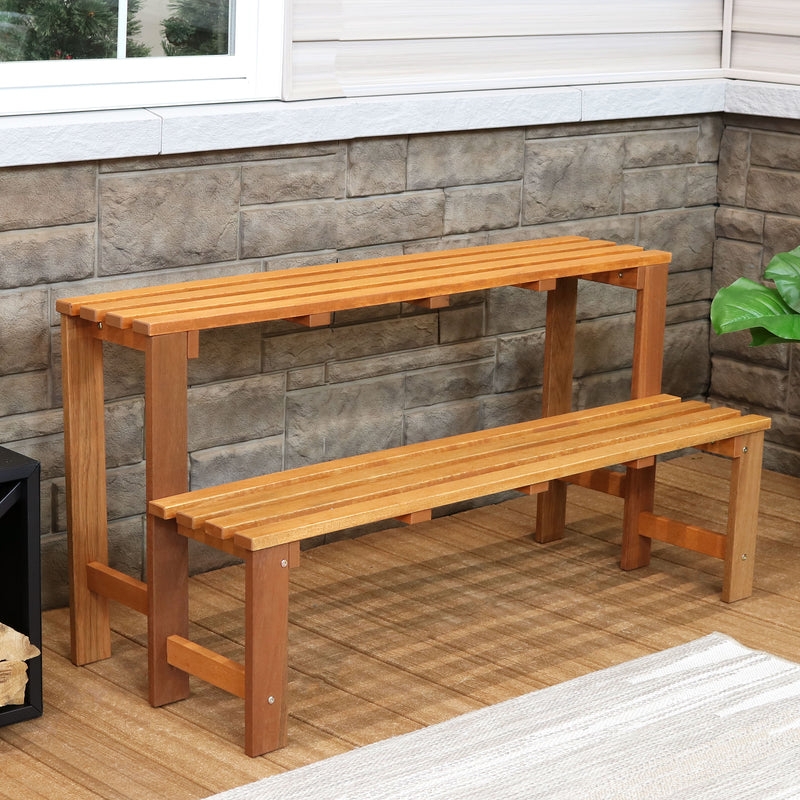 Plant Stand Reddish Brown Finish Slatted Drainage Teak Oil Outdoor