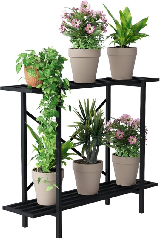 Plant Stand Window Height Cross Bracing Metal Slatted Shelf Industrial