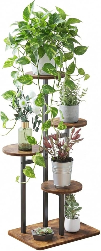Plant Stand Wood and Metal Contrast Staggered Tiers Base