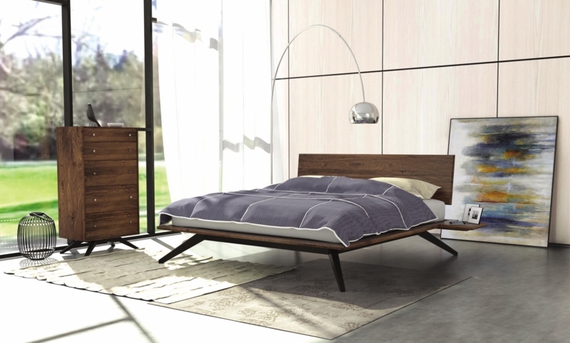 Platform Bed Angled Headboard Integrated Nightstand