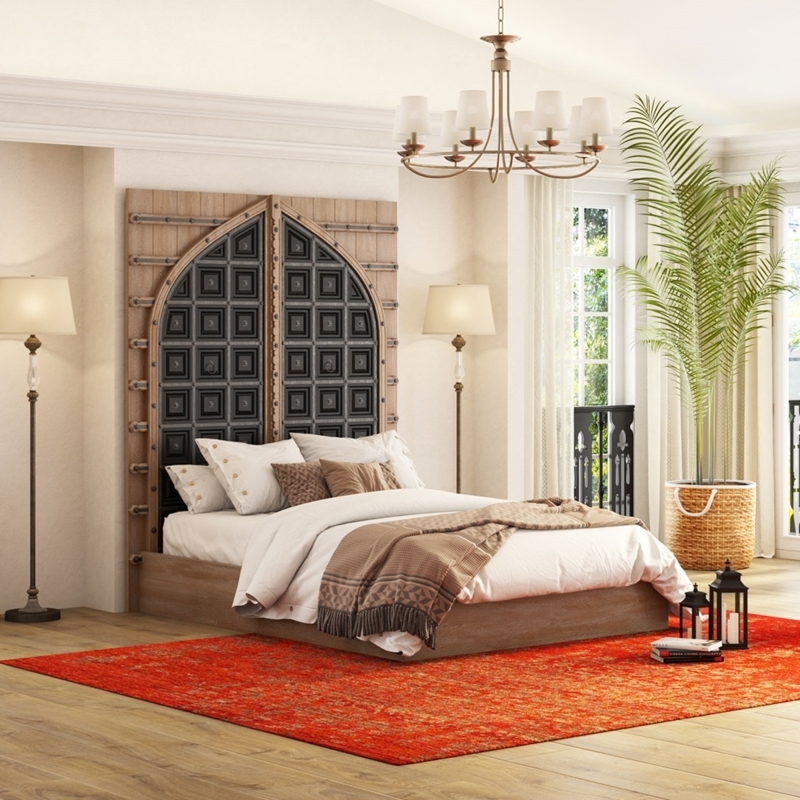Platform Bed Antique Rustic Wood Arched Gate Headboard