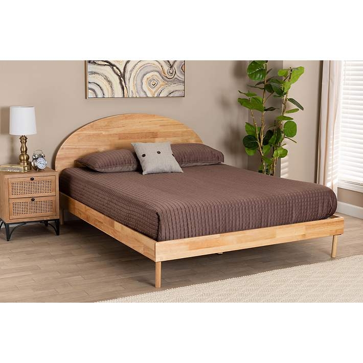 Platform Bed Arched Headboard Natural Wood Mid Century Modern Style