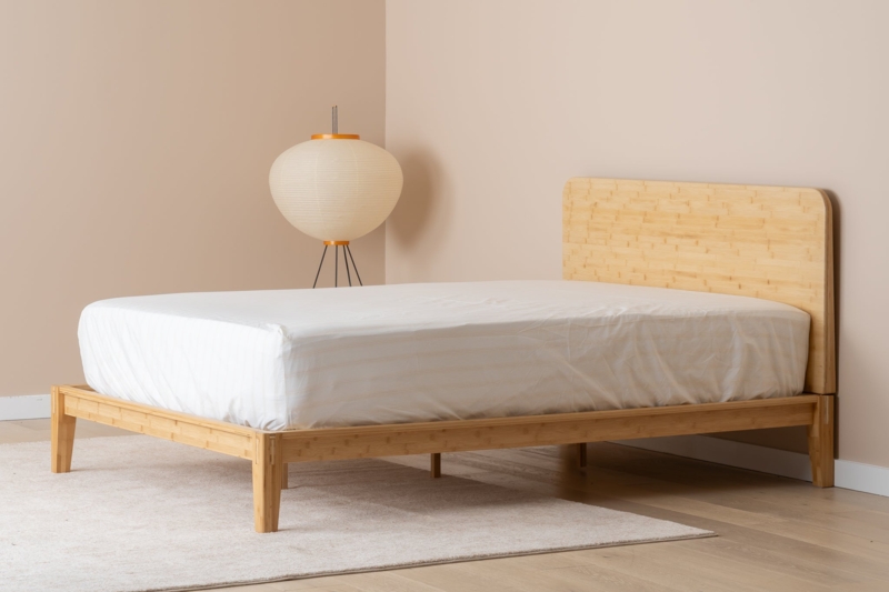 Platform Bed Bamboo Grain Tapered Legs Minimalist Scandi Bed Frame
