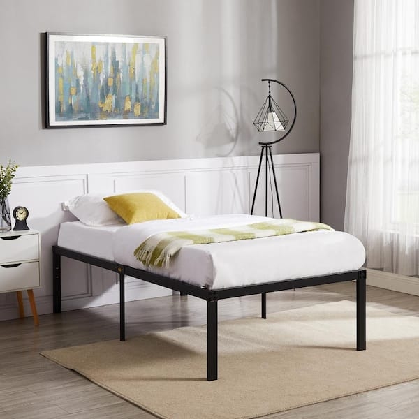 Platform Bed Black Metal Tall Legs Minimalist Industrial Storage