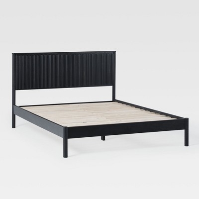 Platform Bed Black Reeded Headboard Matte Finish Modern