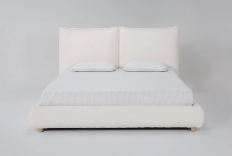 Platform Bed Boucle Texture Split Headboard Modern Low Profile