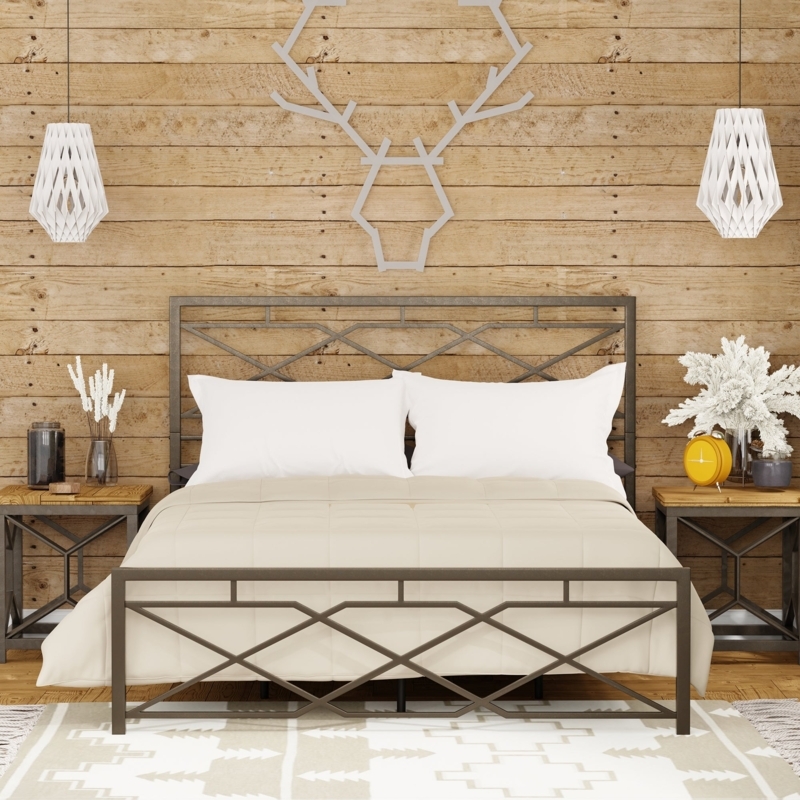 Platform Bed Bronze Geometric Metal Lattice Rustic Bedroom Decor