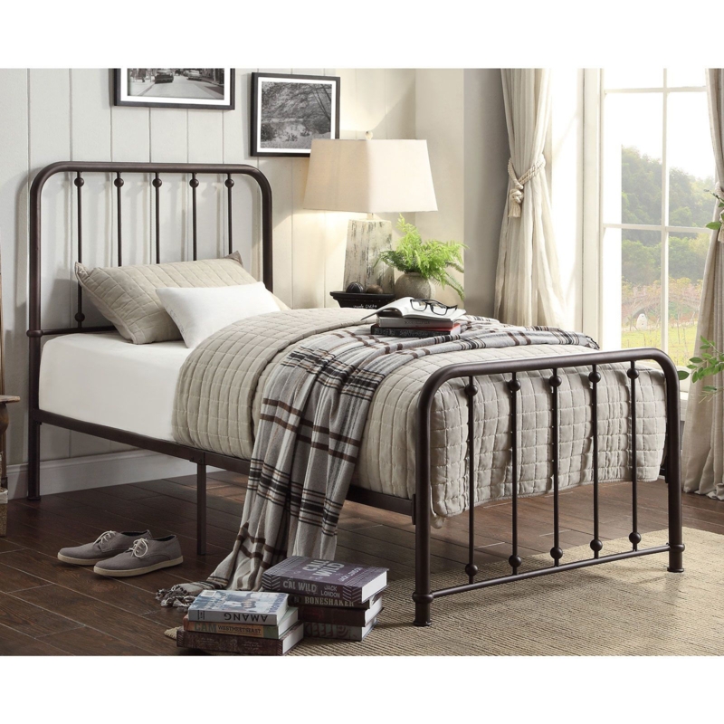 Platform Bed Bronze Metal with Spindled Design and Ball Joints