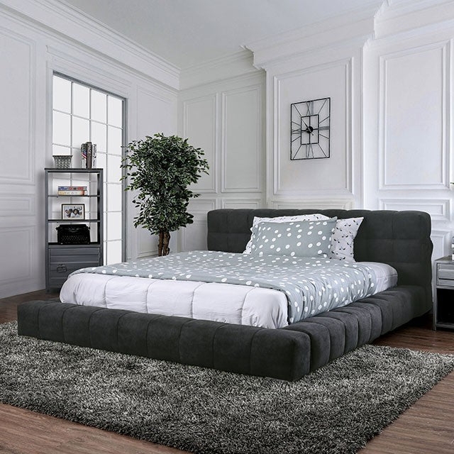 Platform Bed Charcoal Channel Tufting Wide Rails Vertical Channel Bed