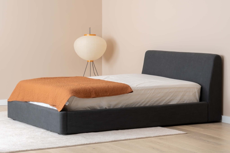Platform Bed Charcoal Upholstery High Padded Headboard