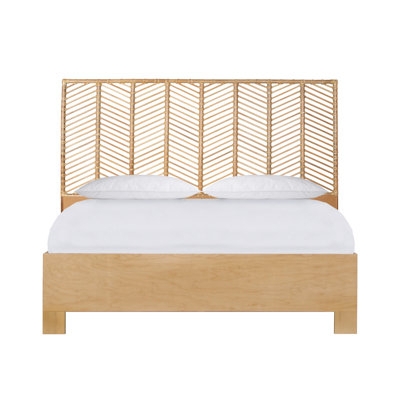 Platform Bed Chevron Woven Headboard Light Wood Frame Boho Coastal