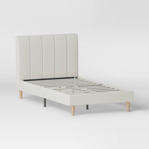 Platform Bed Cream Upholstered Vertical Channel Tufting Tapered Legs