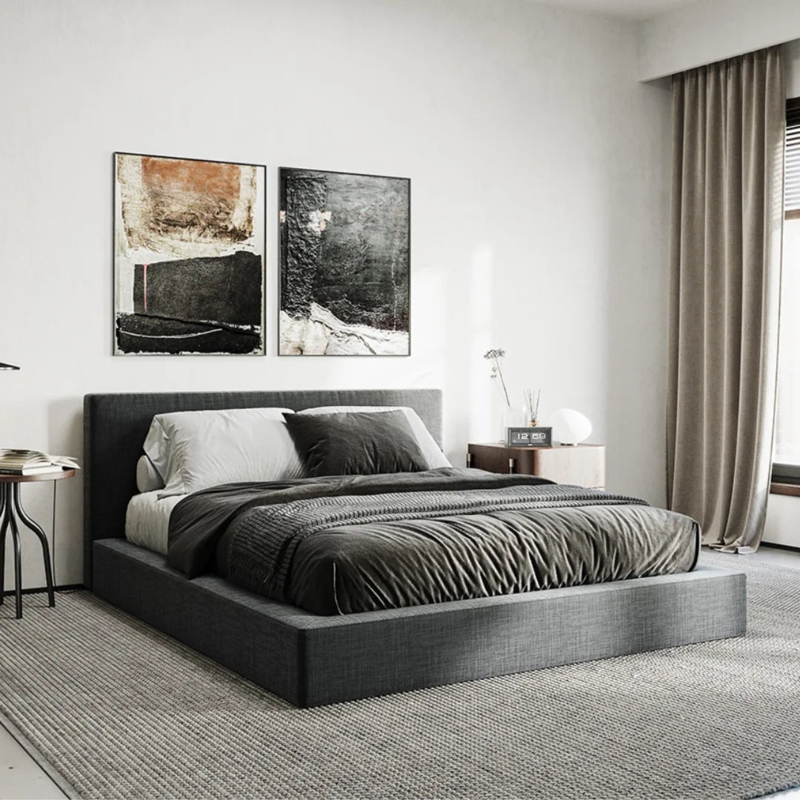 Platform Bed Cushioned Silhouette Low Profile Minimalist Design
