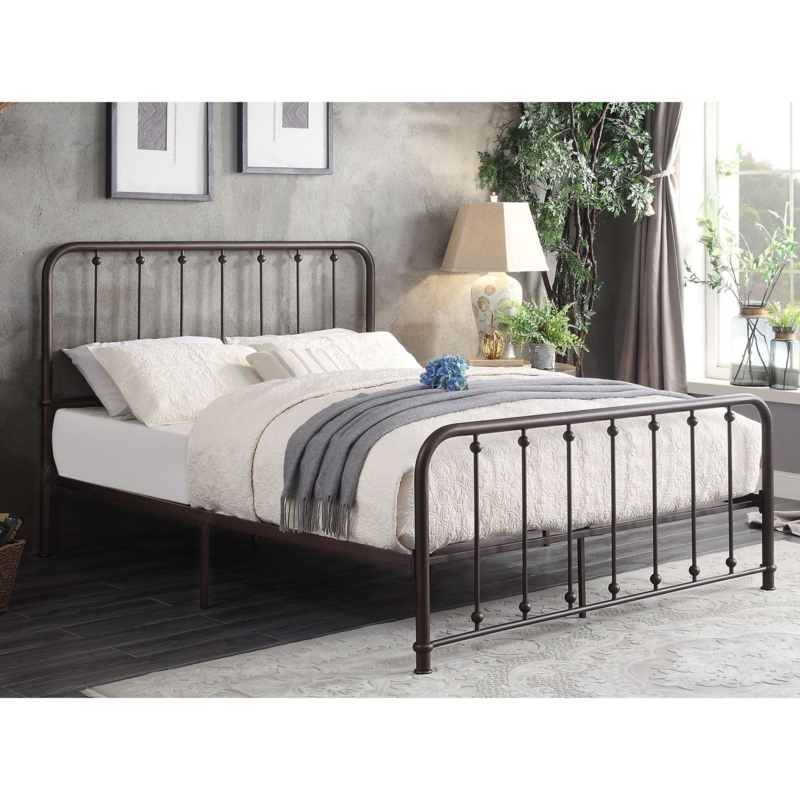 Platform Bed Dark Bronze Metal Spindle Headboard Curved Corners