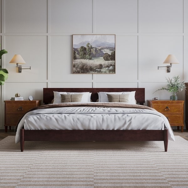 Platform Bed Dark Wood Finish Tapered Legs Dark Espresso Wood Bed Frame