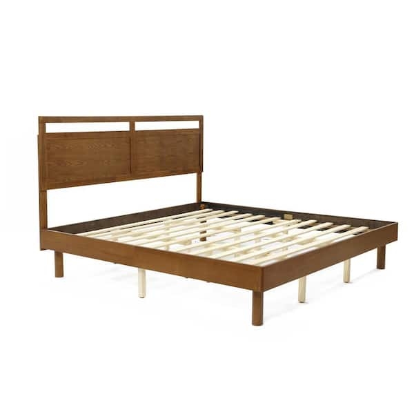 Platform Bed Farmhouse Wood Toned with Double Panel Headboard