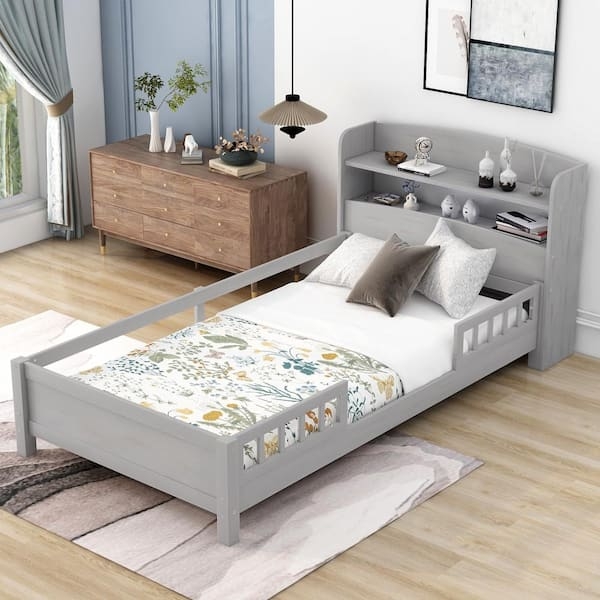 Platform Bed featuring Storage Headboard and Integrated Lighting