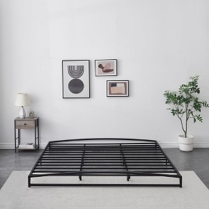 Platform Bed Frame Arched Headrail Low Profile Matte Black