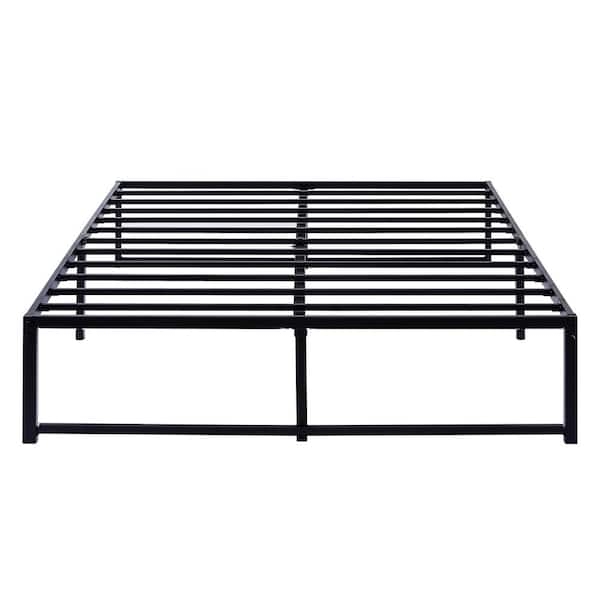 Platform Bed Frame Black Metal Dense Slat System Heavy Duty Steel Bed