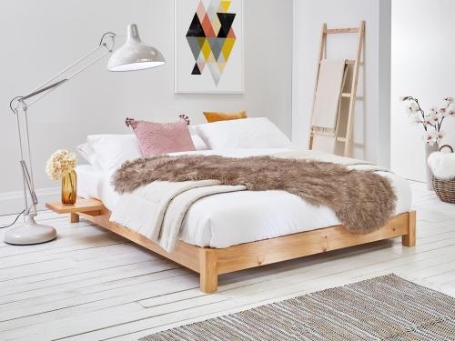 Platform Bed Frame Integrated Side Shelf Scandi Bedroom Furniture