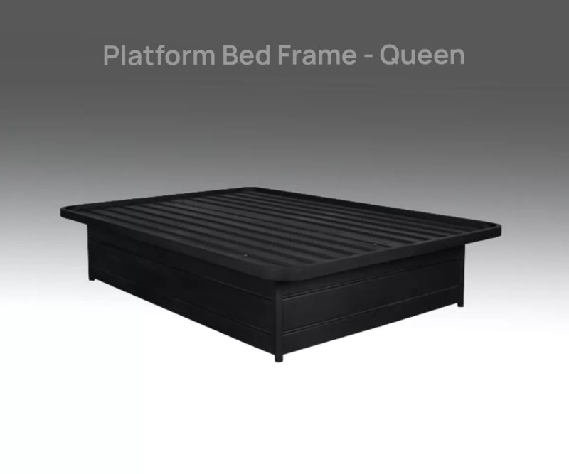 Platform Bed Frame Matte Black Recessed Base Slatted Top Sleek Design