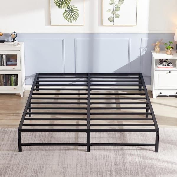Platform Bed Frame Metal Heavy Duty Steel Slats Center Support