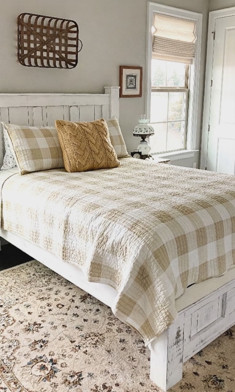 Platform Bed Frame with Distressed White Finish, Rustic Farmhouse Style