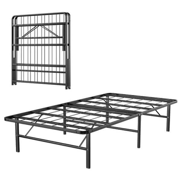 Platform Bed Frame with Grid Support Base and Matte Black Metal Finish
