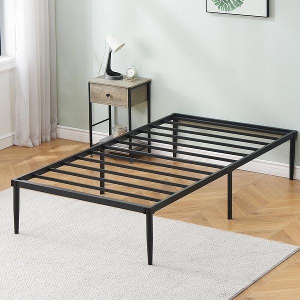 Platform Bed Frame with Tapered Legs, Minimalist Metal, Low Profile.