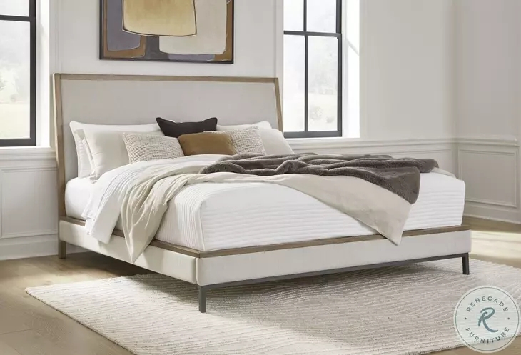 Platform Bed Framed Headboard Wood Trim Upholstery Low Profile