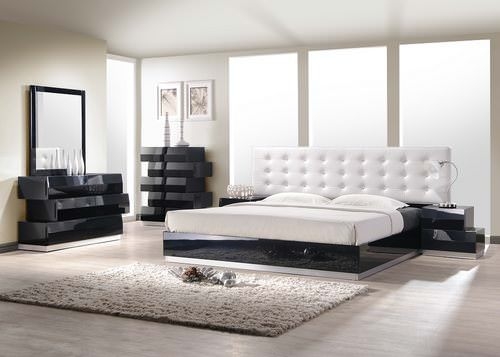 Platform Bed Glam High Gloss White Tufted Headboard