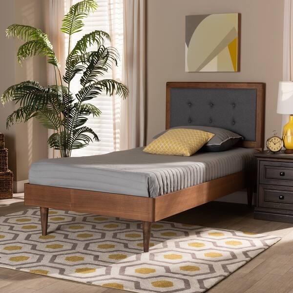 Platform Bed Gray Tufted Upholstered Headboard Tapered Legs