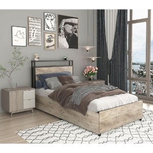 Platform Bed Gray Wash Finish Storage Headboard Underbed Drawers Modern