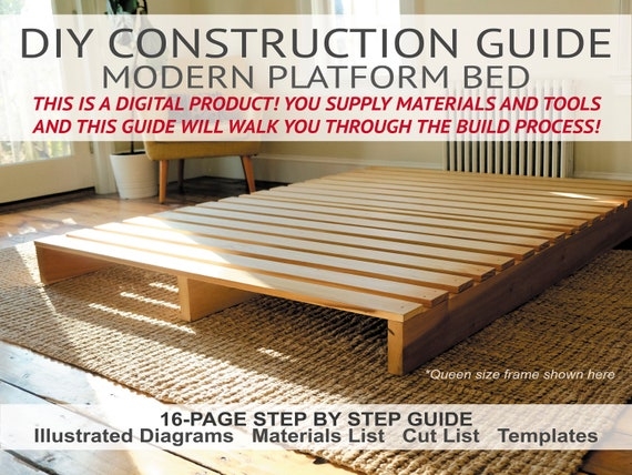Platform Bed Japandi Style with Natural Wood Finish and Slatted Design