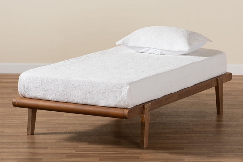 Platform Bed Low Profile Tapered Legs Wood Finish Minimalist
