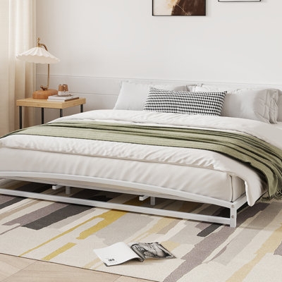 Platform Bed Matte Metal Slatted Foundation Low Profile Minimalist