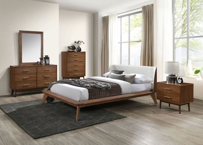 Platform Bed Mid Century Modern Tapered Legs Grey Button Tufting