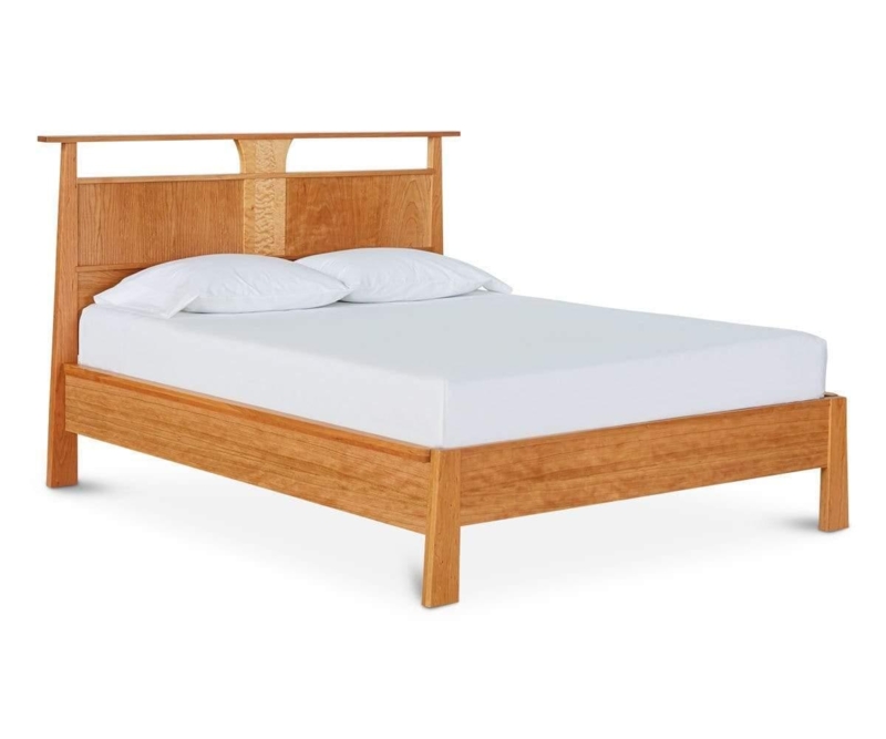 Platform Bed Mid-Century Modern Warm Wood Slatted Headboard
