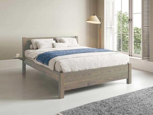 Platform Bed Minimalist Wood Finish Integrated Headboard Shelf