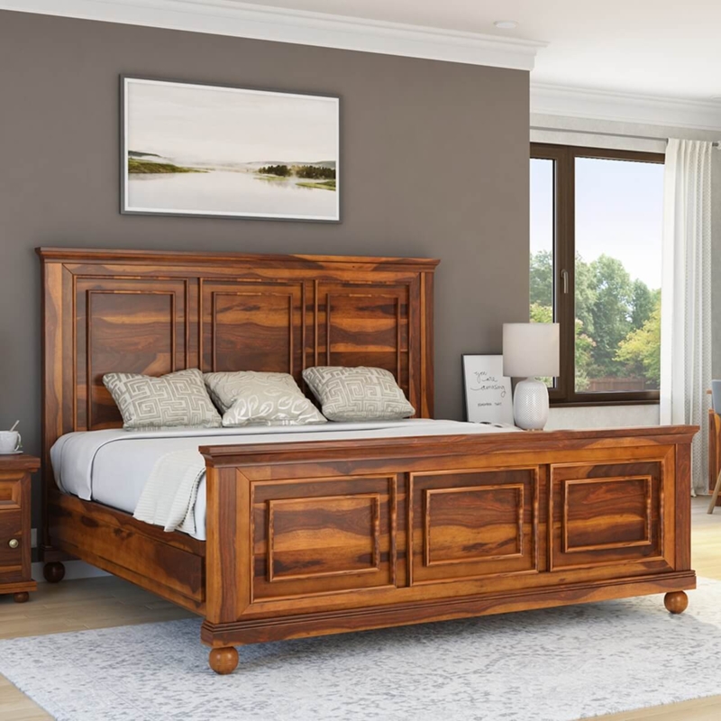 Platform Bed Mission Style Wooden Slatted Headboard & Footboard Design