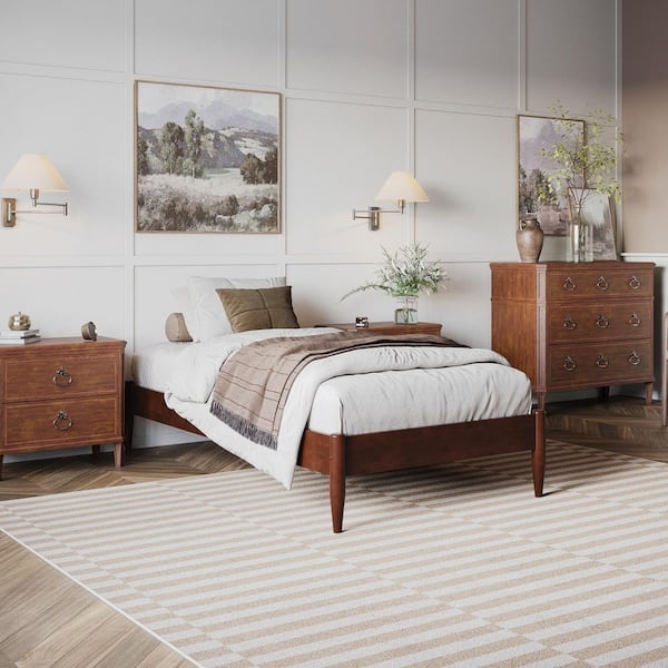 Platform Bed No Headboard Tapered Legs Walnut Twin XL