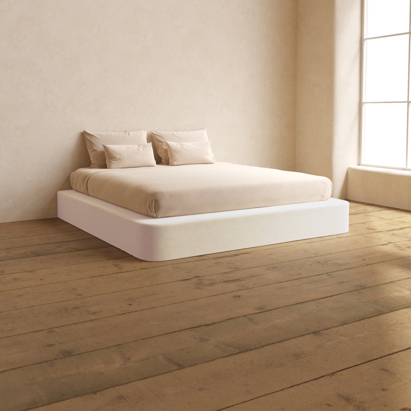 Platform Bed Oatmeal Rounded Corners Low Profile Japandi Style Frame