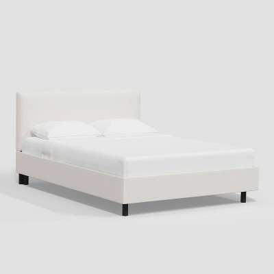 Platform Bed, Off-White Textured Linen Look with Minimalist Black Legs
