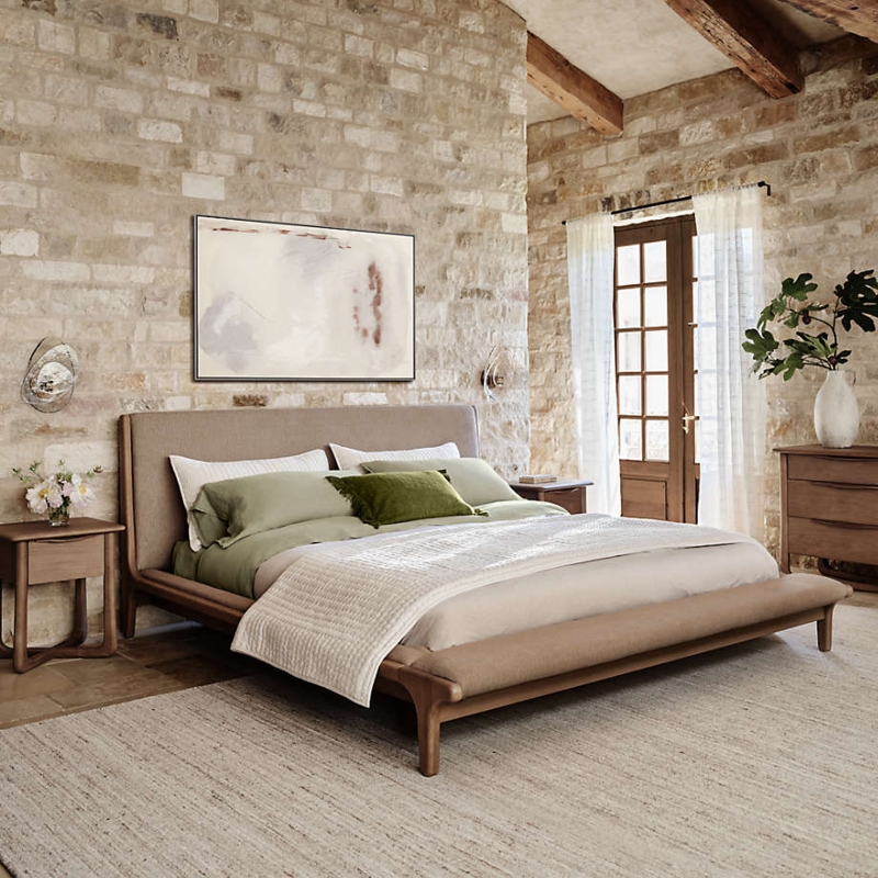 Platform Bed, Organic Modern with Curved Wood Frame
